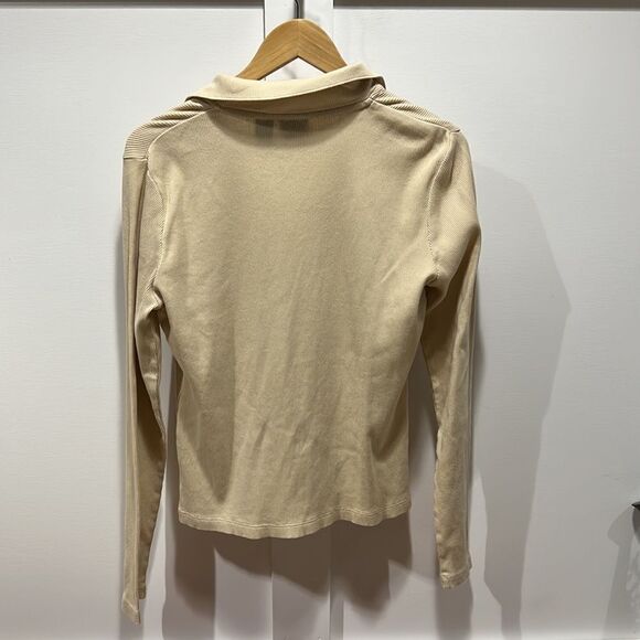 Long sleeve tan 3/4 button up Henley, vintage size large - Picture 7 of 8